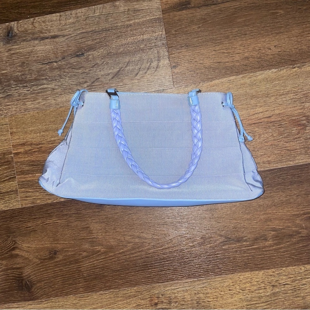Salvatore Ferragamo Light Blue Vara Tiered Grosgrain Braided Handbag